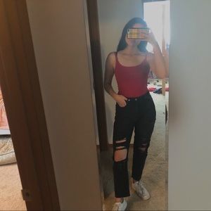 American Eagle black ripped mom jeans
